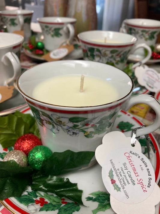Christmas themed tea cup candle